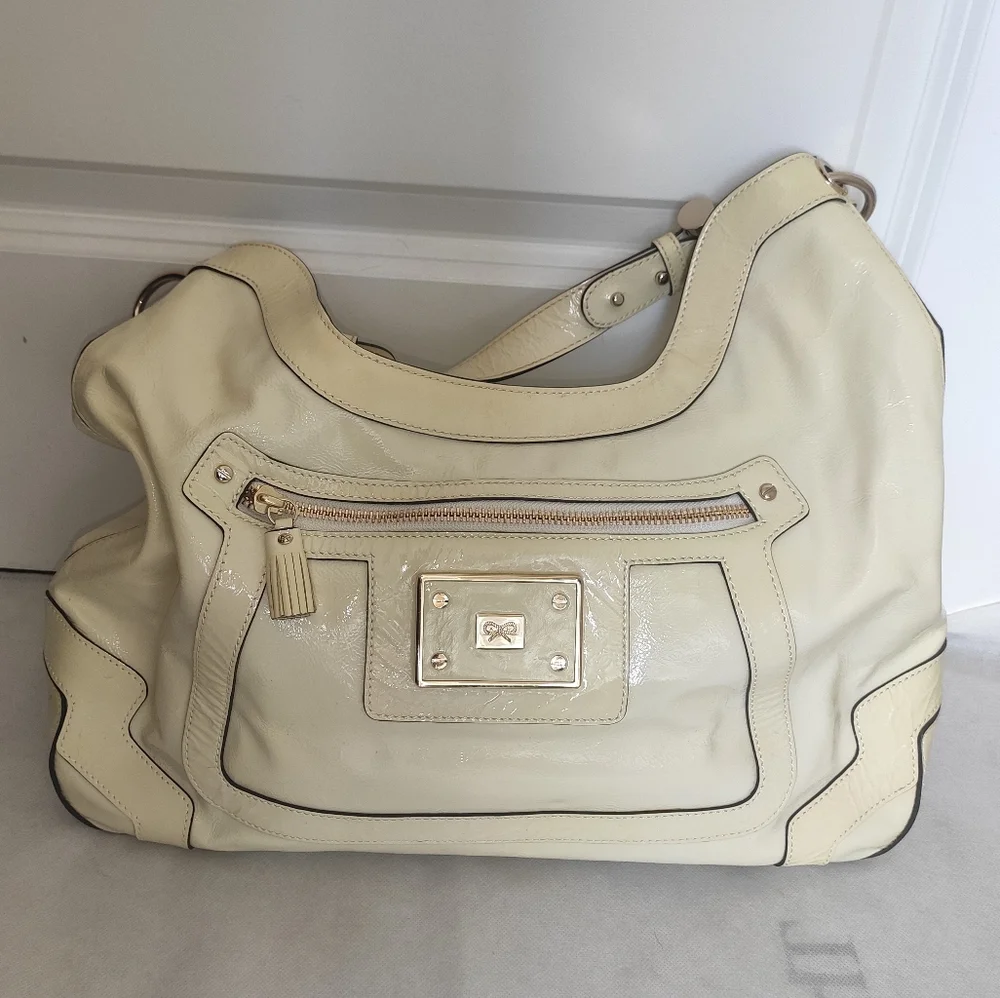 Anya Hindmarch Ivory Patent Leather Lautner Hobo